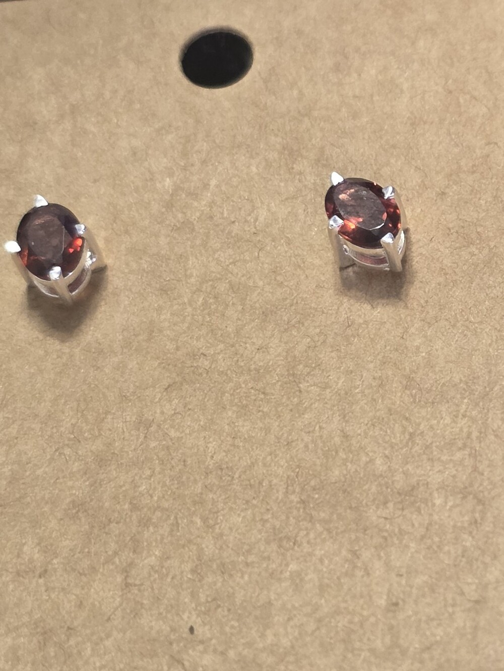 Sterling Silver Garnet Oval Stud Earrings - Burgundy Red